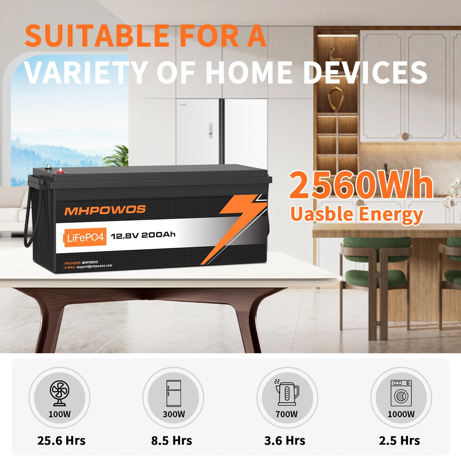 Batterie au Lithium Rechargeable à Cycle profond MHPOWOS 12V 24V LiFePO4, Max.15000 Cycles intégrés BMS pour camping-car, moteur de pêche à la traîne