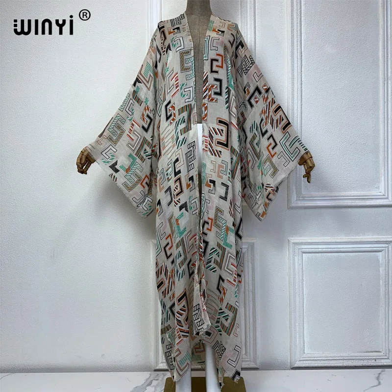 WINYI summer kimono beach wear women 2024 Africa dress bikini cover up Cardigan boho print coat abaya dubai luxury muslim kaftan