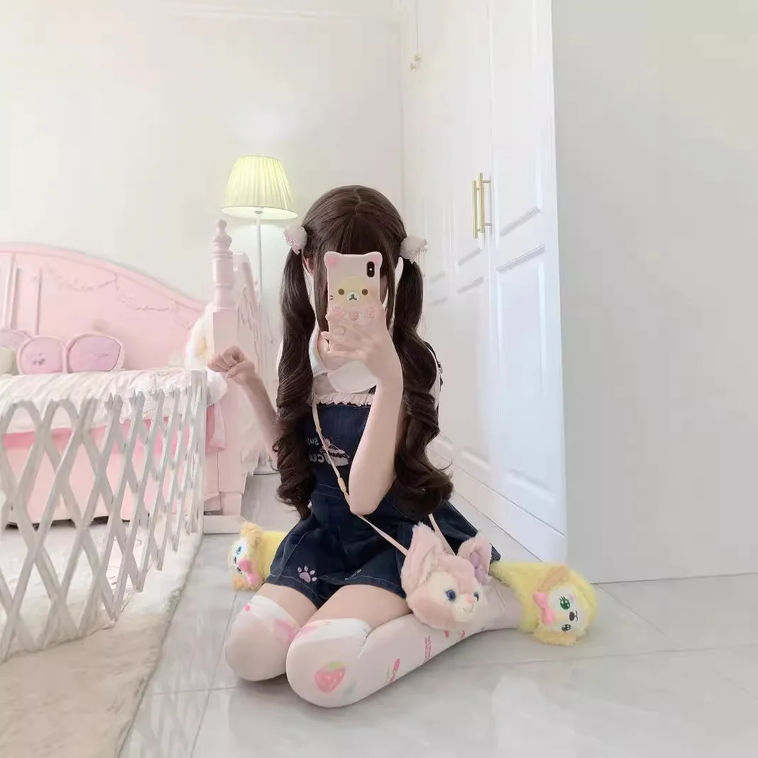 Synthetic Long Wavy Wig Full Head Natural Double Ponytail Bangs Fashion Cosplay Party Lolita Cute Hair Extension Heat Resistant