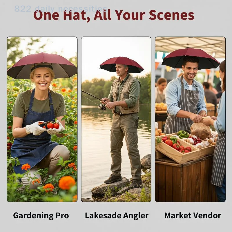 convenientFoldable Hands-Free Umbrella Hat Portable UV Protection Waterproof Sun Shade for Golf Fishing Gardening Travel view 3