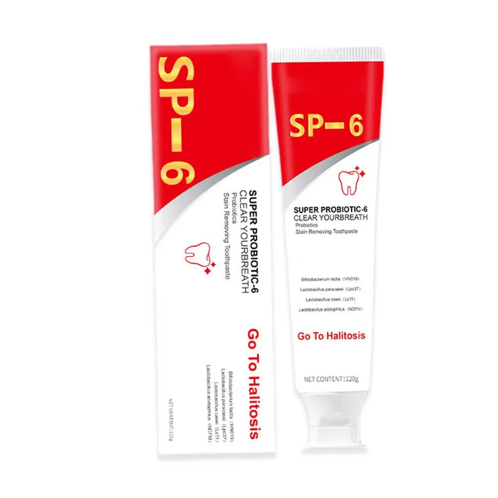 SP-6 Dentifricio probiotico Sbiancare i denti puliti Rimuovere le macchie Gestione dell'igiene orale Alito fresco con saccharino di sodio Lattobacillus