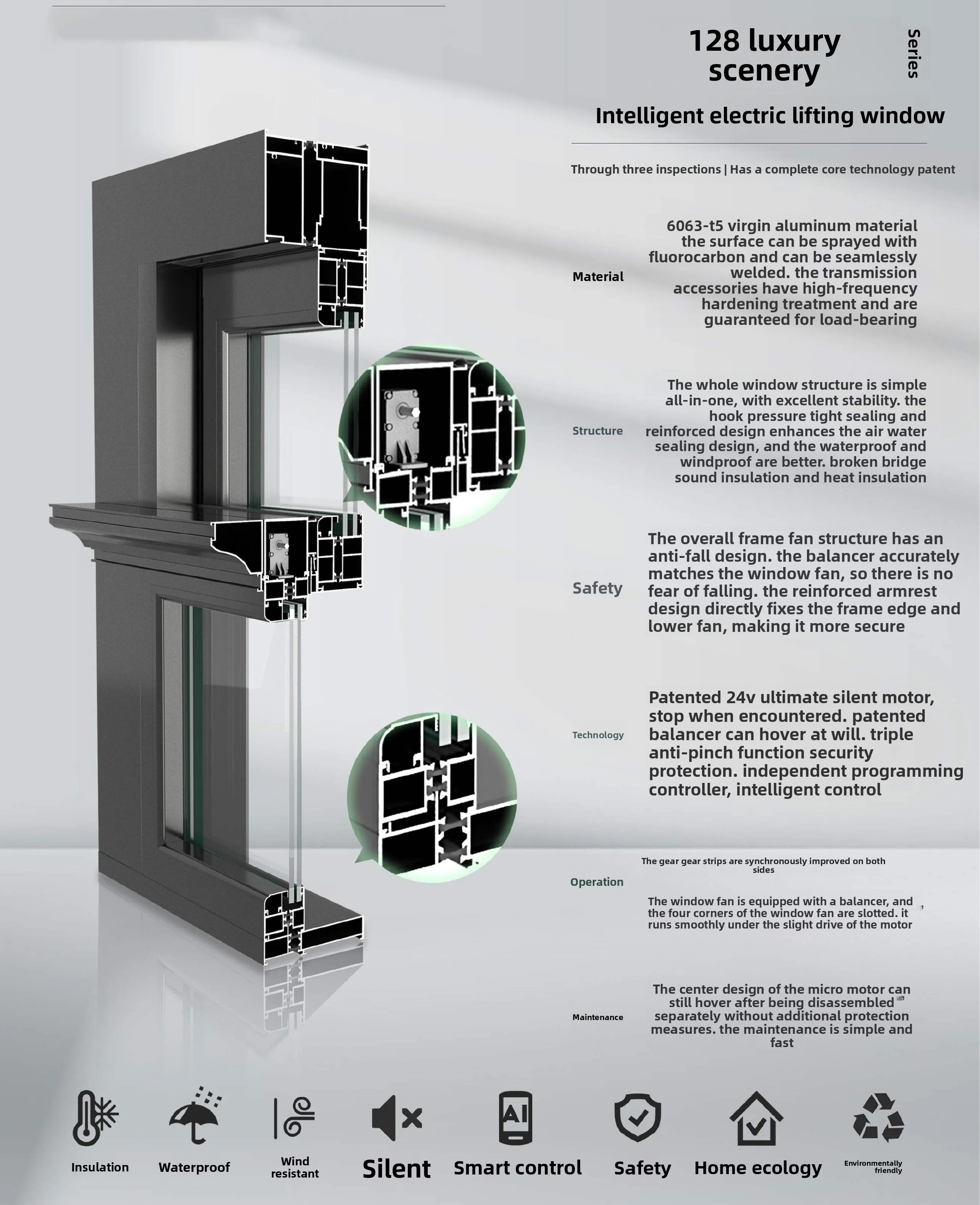 Luxurious High Quality Hot Sale Electric Lifting Aluminum Window Smart Automatic Design Window For Home Balcony Any Size Custom