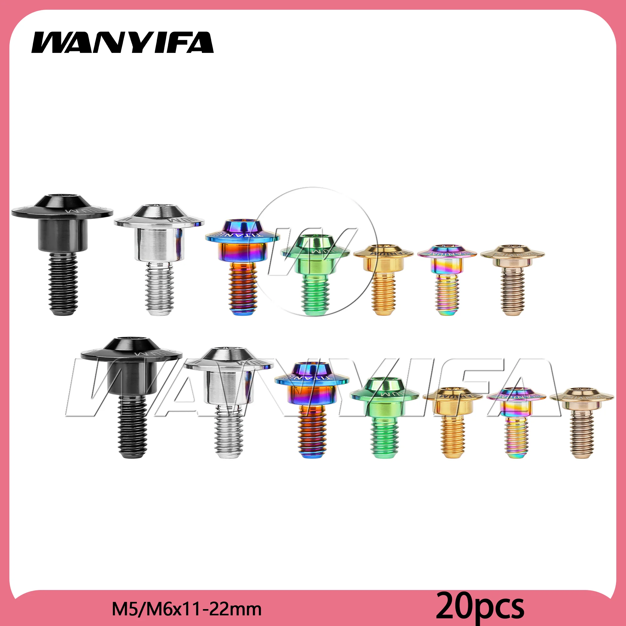 

Титановые болты Wanyifa, 20 шт., M5/M6x11-22 мм, с болтом Torx с головкой зонтика «W», ступенька-бабочка для крепежа для мотоциклов