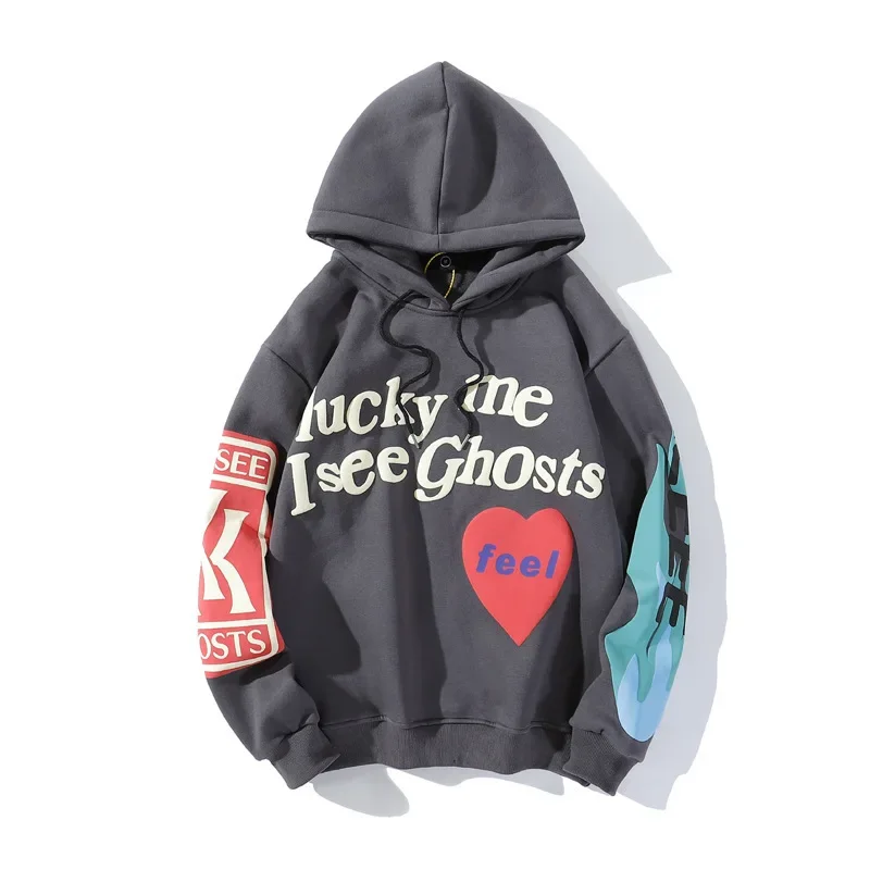 2024 LUCKY ME I SEE GHOST Hoodie Men Women FEEL Kanye West Kid Cudi Hoodies Kids See Ghost Sweatshirts Foam Print Pullovers