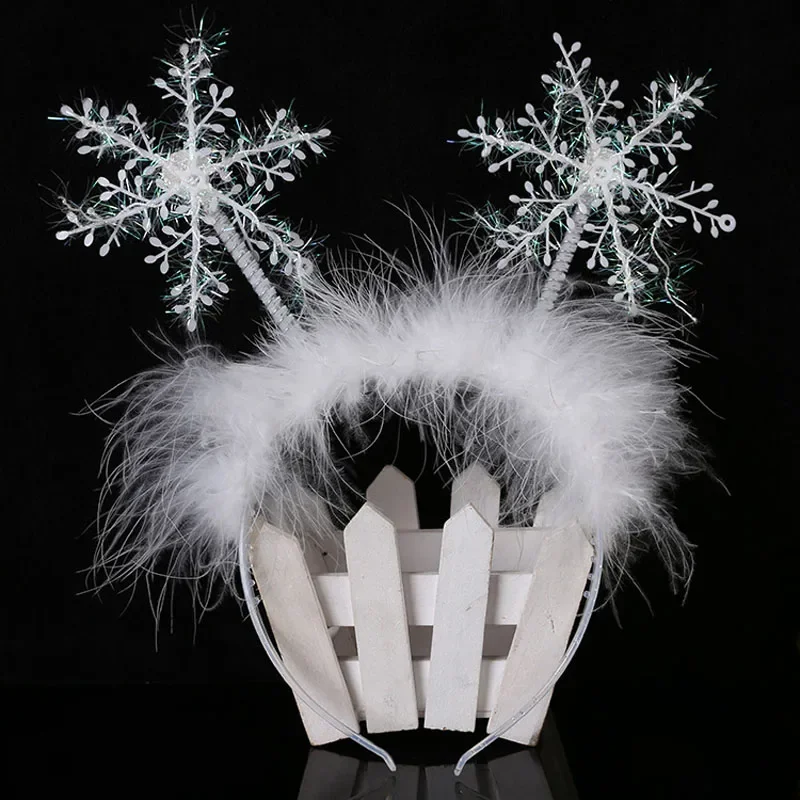 White LED Light Up Blinking Headband Glow Feather Snowflake Hairband Party Gift Holiday s Decoration  Navidad  Halloween