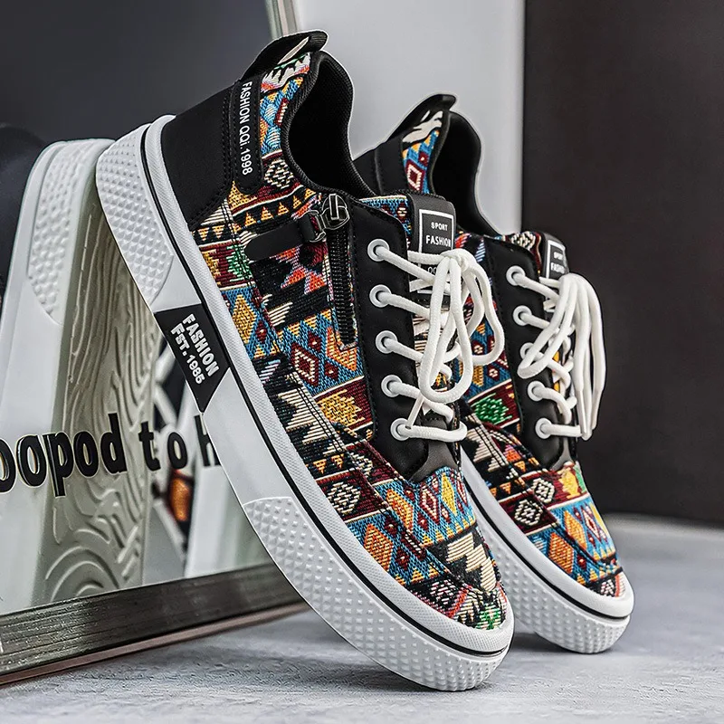 Men Graphic Canvas Board Shoes Hot Sale Men Flats Sneakers Outdoor Non Slip Breathable Casual Shoes Men Walking Footwear Zapatos