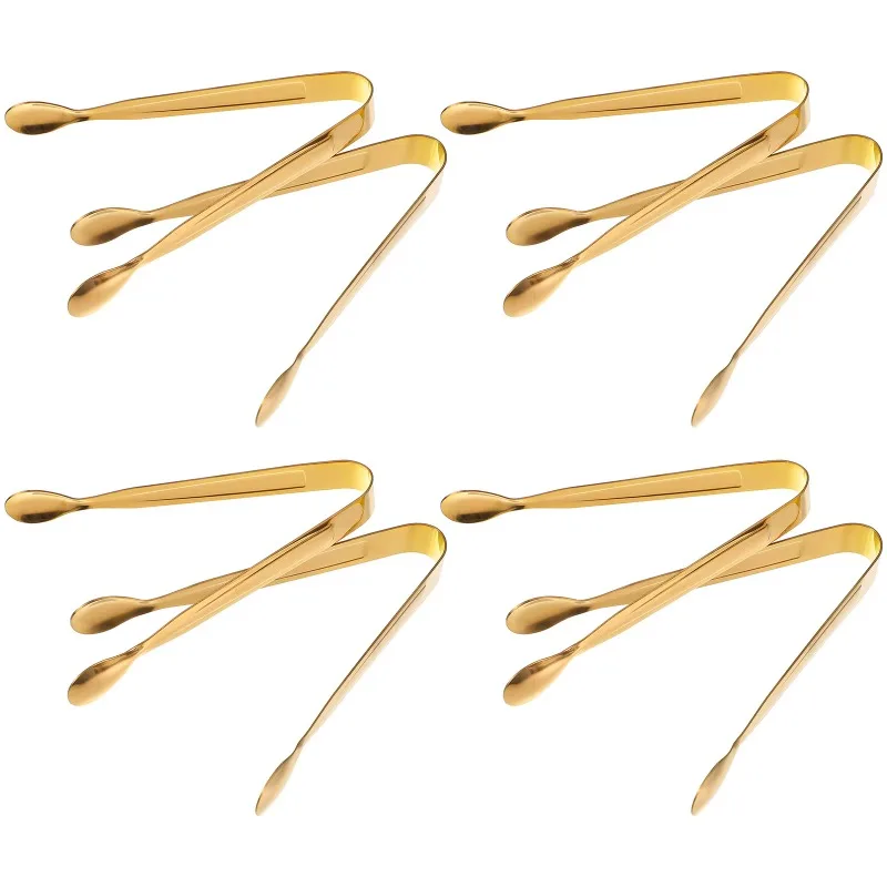 8 pinzas doradas de acero inoxidable para hielo, pinzas para cubos de hielo, pinzas para alimentos, herramienta de cocina para servir cócteles, whisky, té, barbacoa