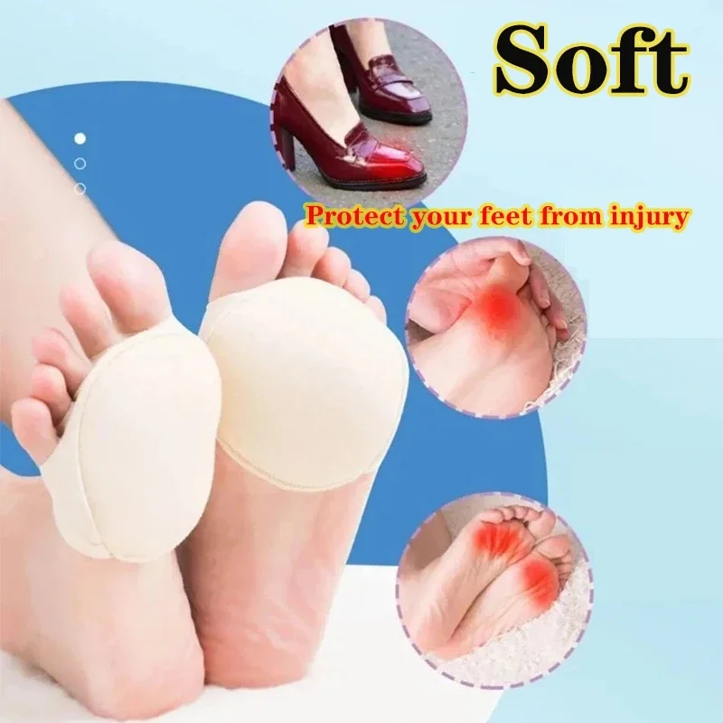 2PCS 5 Toes Breathable Cotton Sponge Support Foot Care Massage Toe Socks Half Insoles Pads Cushion Metatarsal Sore Forefoot