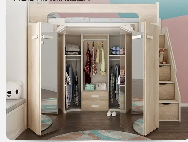 Children's wardrobe bed integrated bed lower closet cloakroom small family walk-in combined bed large storage