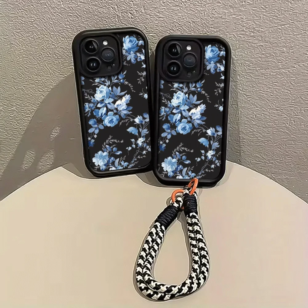 Tintengemusterte Blaue Rosen-Handyhülle mit Trageschlaufe für Samsung Galaxy Note 20 Ultra S24 S25 S26 Plus S24 S23 FE S23 S24 S25 Ultra – Detail 2