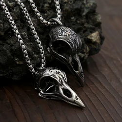 Retro Nordic Odin Crow Skull Pendant for Men Women Gothic 316L Stainless Steel Raven Skull Necklace Fashion Jewelry Droshipping