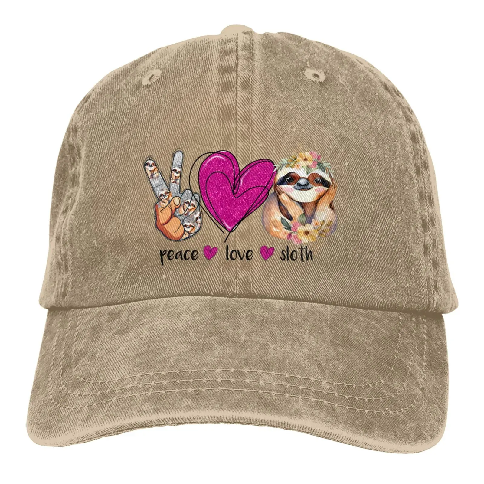 

Peace Love Sloth Baseball Cap Adult Denim Hat Washed Cotton Fashion Cap Unisex Adjustable Outdoor Sports