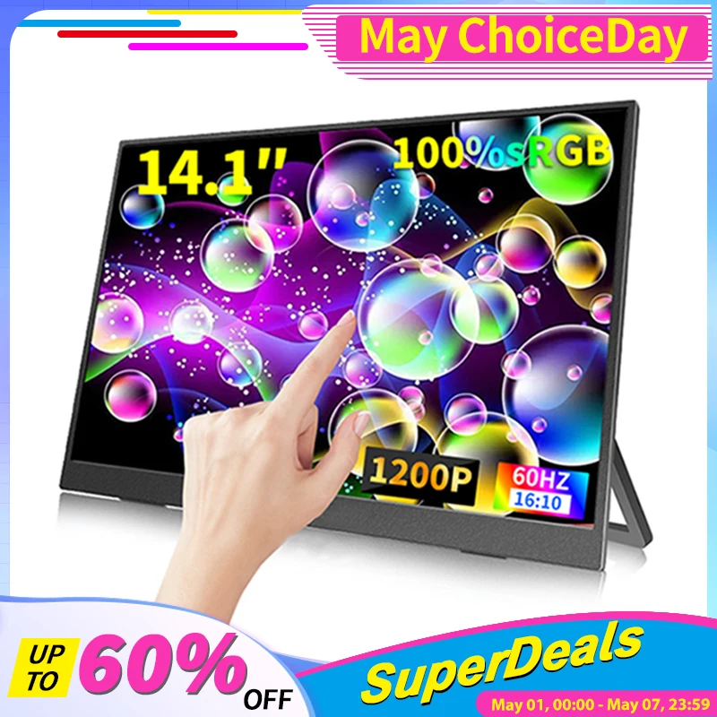 HGFRTEE 14 Inch Touch Screen Portable Monitor 100%sRGB 400cd/m2 Gaming Computer Expand Display For XBox PS4/ 5 Switch Loptop