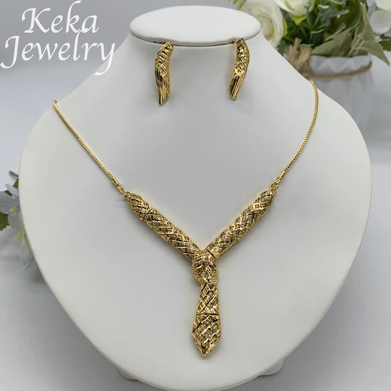 African 18k Luxury Elegant Crocodile Spot Earrings Necklace Set Bridesmaid Jewelry Banquet Wedding Dress Anniversary Party Gift