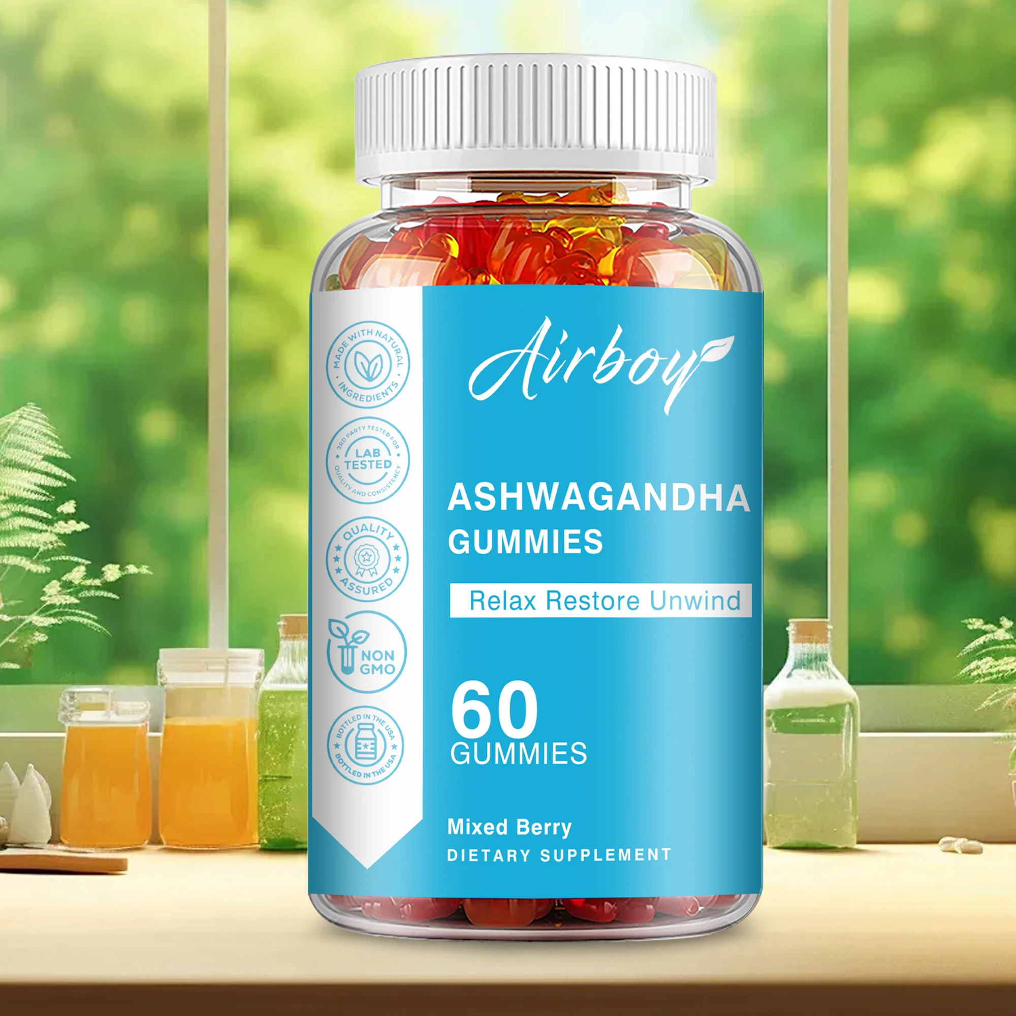 

Ashwagandha Gummies - Enhance Physical Energy, Reduce Cortisol, Reduce Stress, Relax The Body and Mind, Non-GMO - 60 Gummies