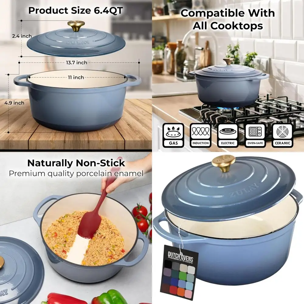 

6 Quart Enamel Cast Iron Dutch Oven with Lid - Durable, Oven-Safe to 500°F, Ideal for Baking, Stews, Braising & Roasting - Aquam