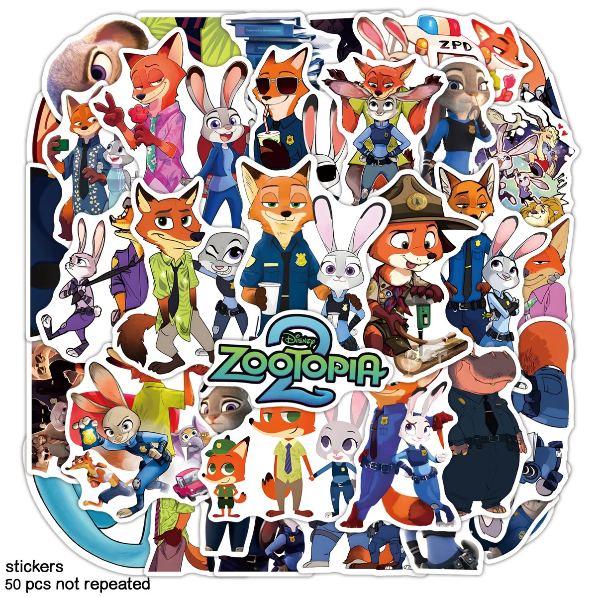 

50pcs Zootopia 2 Cartoon Cute Graffiti Stickers Waterproof Decals Stickers For Laptop Phone Thermos Ipad Diy Stickers Toys Gift