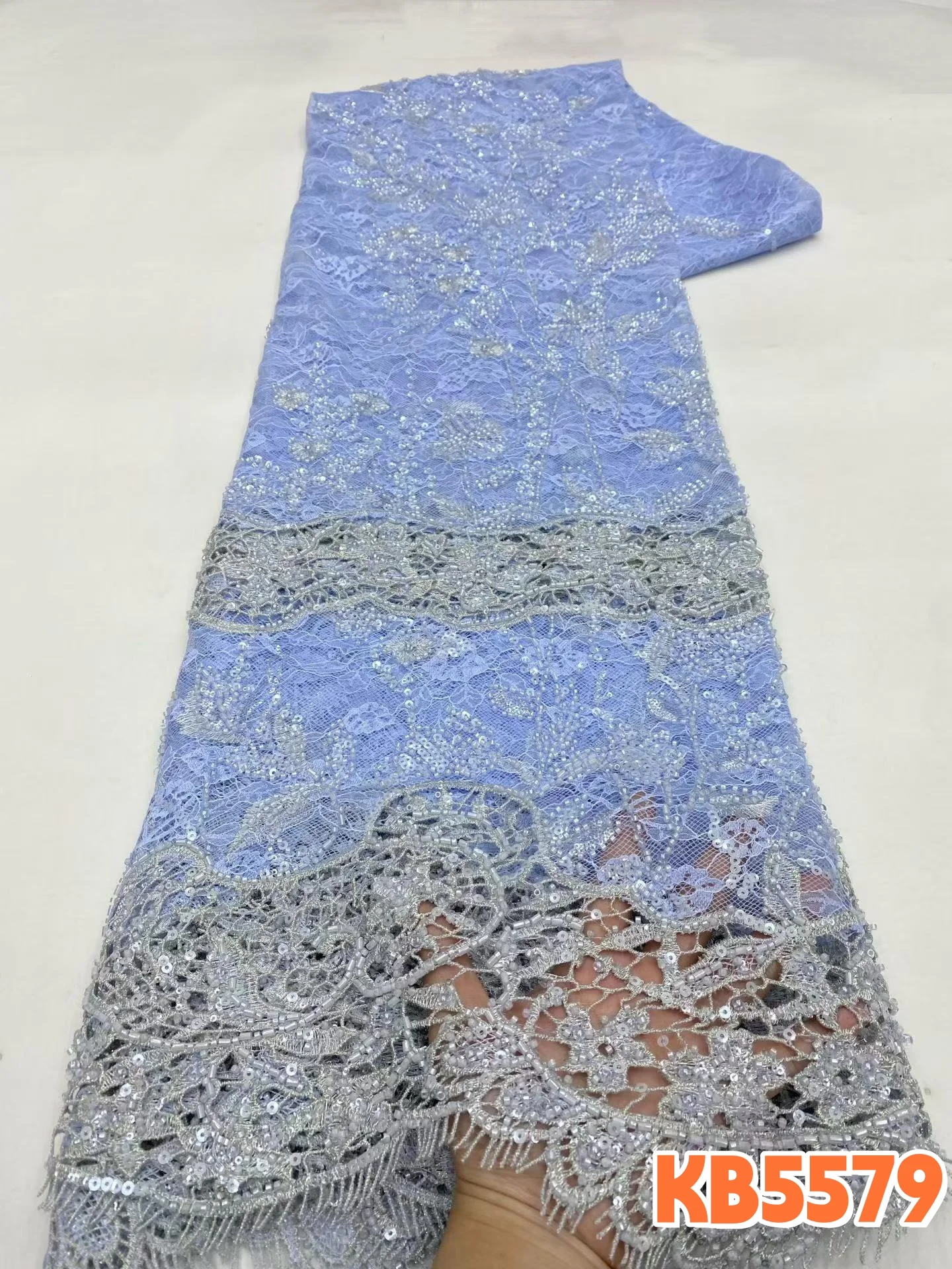 

YALISI Sky Blue Beads Cord Lace Fabric African Lace Fabric 5 Yards High Quality 2026 French Mesh With Sequence for Sewing KB5579