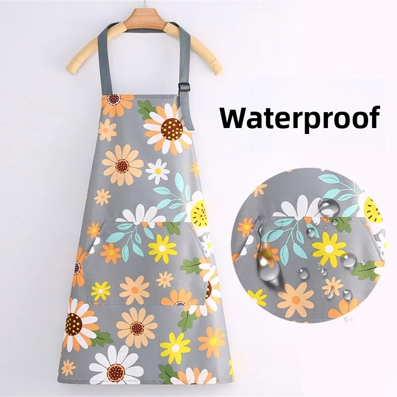 Unisex Waterproof Printed Kitchen Apron with Oil Proof Anti Fouling Wear Resistant Fabric Adjustable Waist Ties for Home