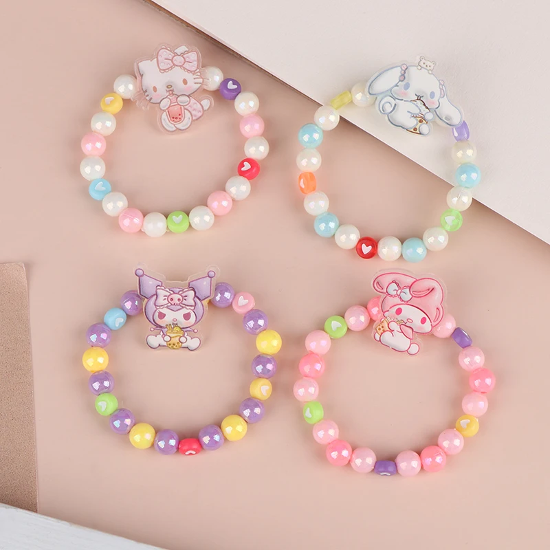 Sanrio Frisado Pulseiras para Meninas, Kawaii Cartoon Beads Pulseira, Doce Dopamina Jóias, Criança Presentes de Férias, Verão