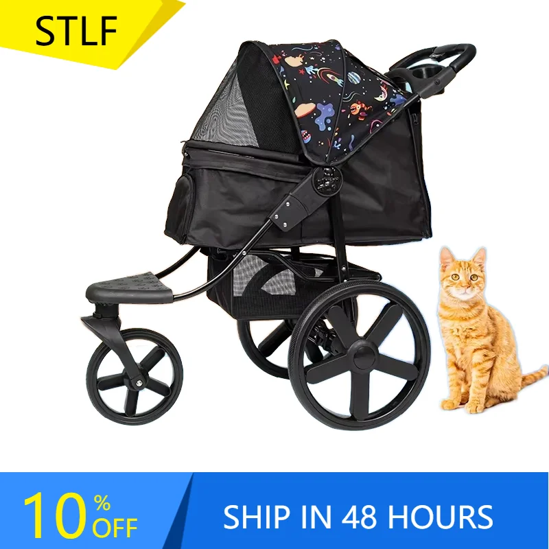 STLFWholesale Cochecito para mascotas de tela Oxford plegable de 3 ruedas, cómodo carrito portador para animales medios para perros y gatos, viaje al aire libre