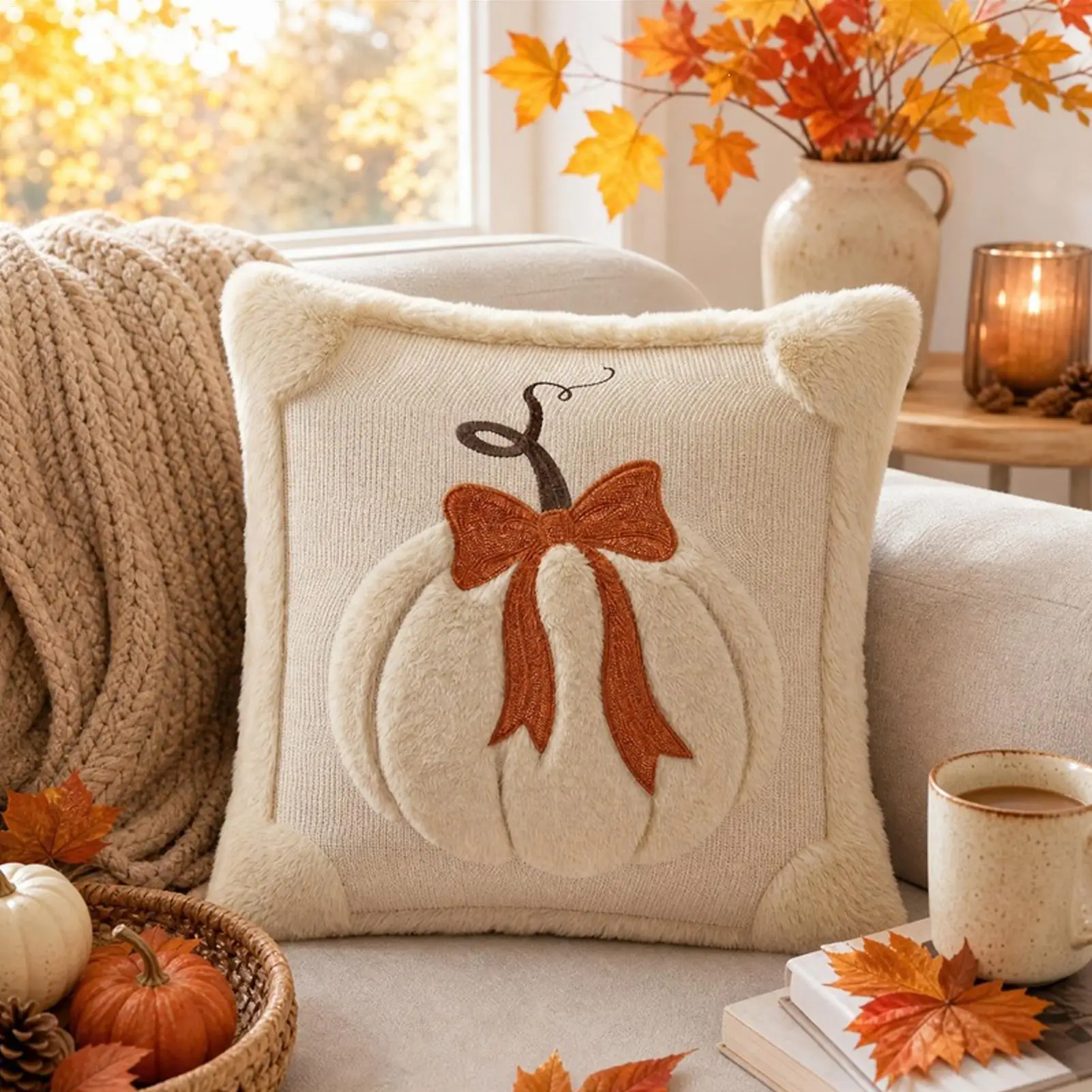 Fall Halloween Throw Pillow Covers 45x45cm Decorative Pumpkin Pattern Pillowcase Soft Plush Faux Wool Cushions For Home Sofa
