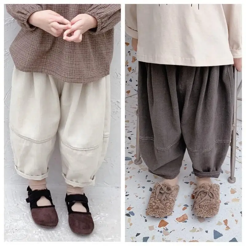 

Корейские детские модные брюки-шаровары 2026 из мягкого хлопка для девочек, весенне-осенние, в корейском стиле, новинка, удобная одежда