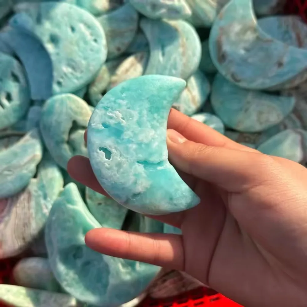 1pc Assorted Hemimorphite Quartz Moon Shape-carved Random Artificial Crystal Moon Carving, Home Decor & Unique Crystal Gift