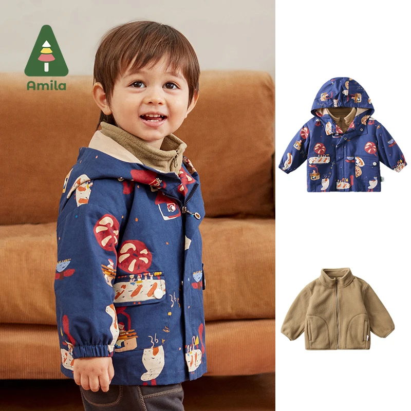 

Amila Baby Coat 2022 Spring&Autumn New Solid Color All-match Boys and Girls Casual Jacket Loose Children's Clothing Fashion