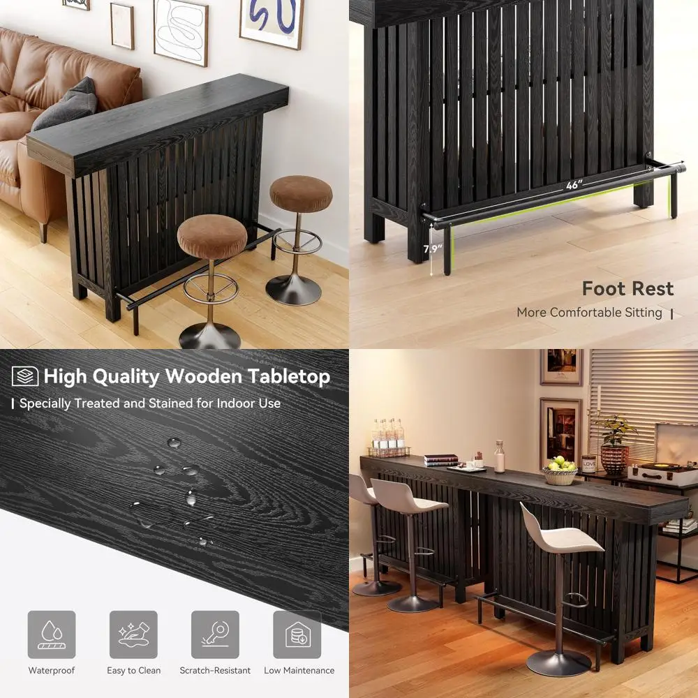 

63-дюймовый двухуровневый мини-барный стол для хранения, черный, для использования в помещении