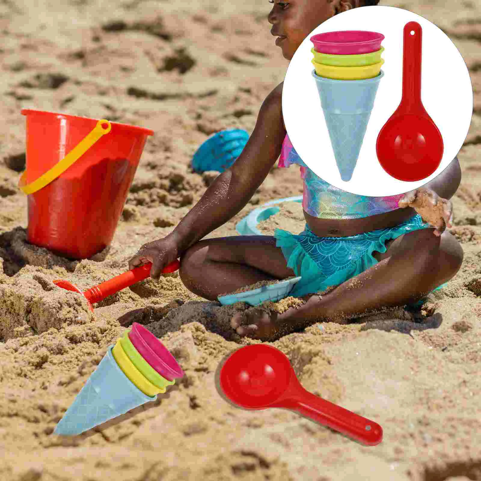 5pcs Kids Beach Toys Children Seaside Sand Ice Cream Cones and Scoop Outdoor Toys (Random Color) Ice Cream Cone Scoop Sets