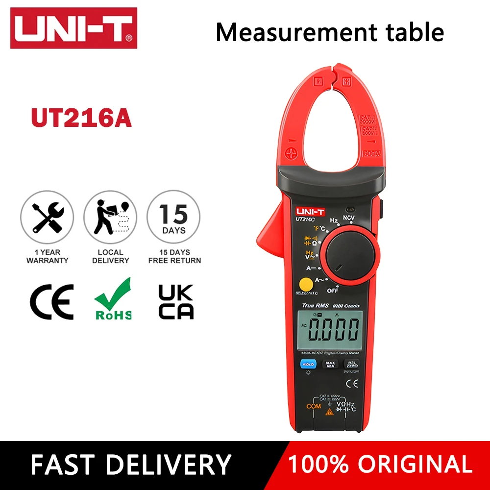 

UNI-T UT216A Digital Clamp Meter AC DC Current Measurement RMS Frequency Capacitance Temperature Tester Electrician Multimeter