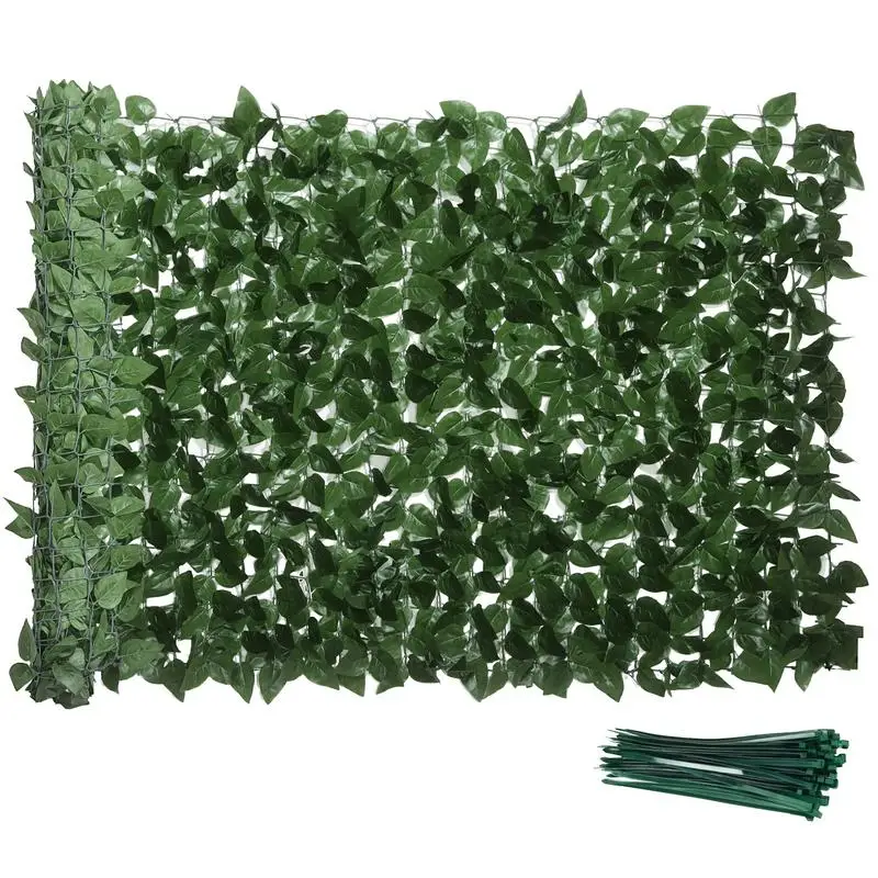 Haie Artificielle Brise-Vue Décorative en Rouleau 3L x 1H m, Feuillage de Hêtre Réaliste Anti-UV, Feuilles en Soie, Vert Foncé