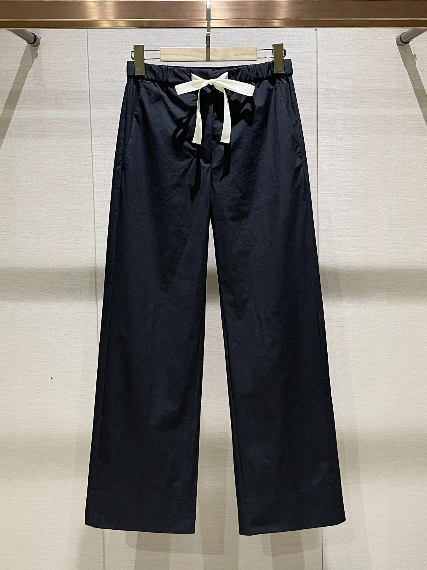 

Bla High Waist Casual Pants Women's Knot Elastic Waist Straight Leg Trousers Summer 2025 Ele Loose Fit