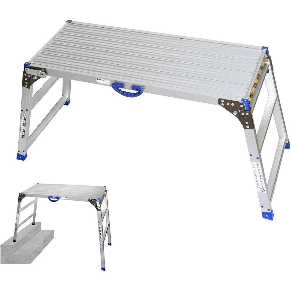 LEADALLWAY Adjustable Work Platform (47x20) Ultra-Wide Portable Folding Aluminum Work Platform 330 Lbs Capacity 50 Gear Adjustab