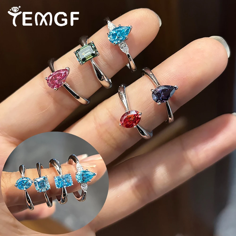 

TEMGF 1CT Colorful Moissanite Ring for Women S925 Sterling Silver Simple Luxury Fine Jewelry GRA Certification Fashion Item