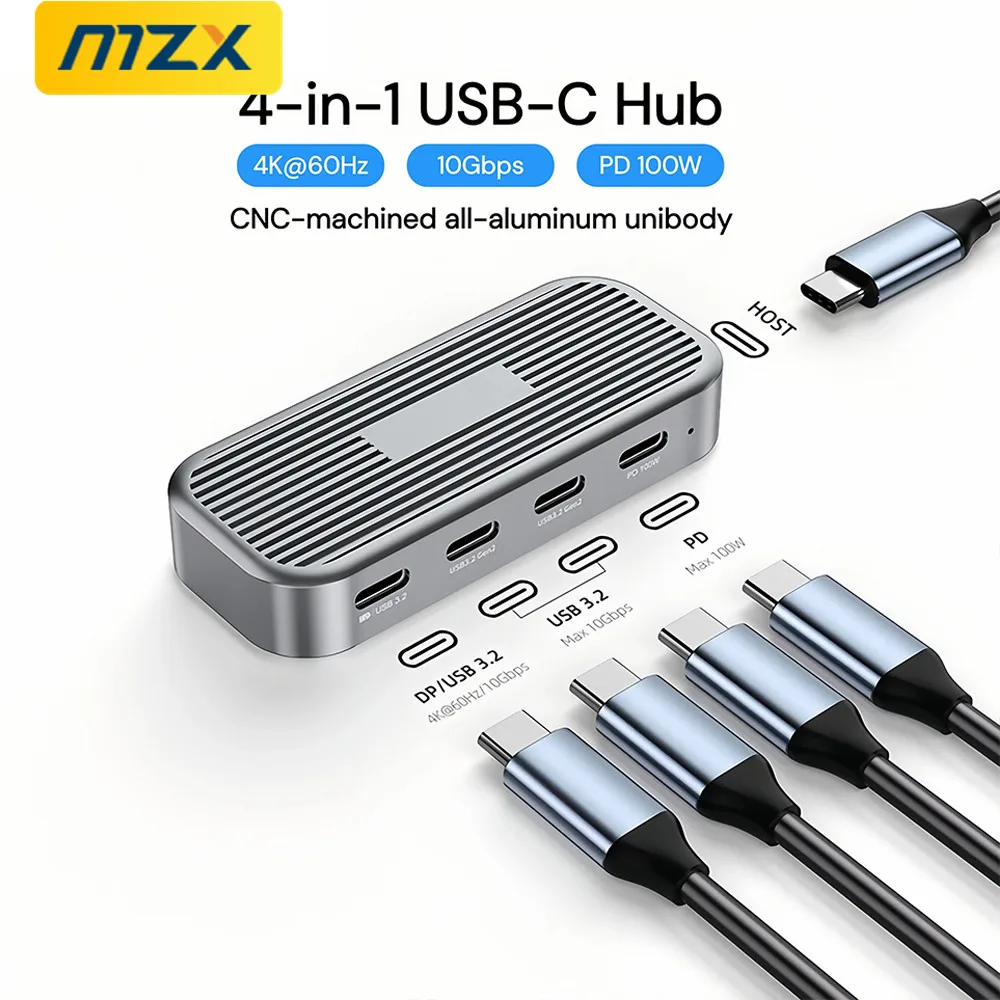 MZX 10G USB C Hub Docking Station USB 3.2 Gen 2 Full Function USB-C Port 4K PD 100W Aluminium Dock Laptop Type Adapter Splitter