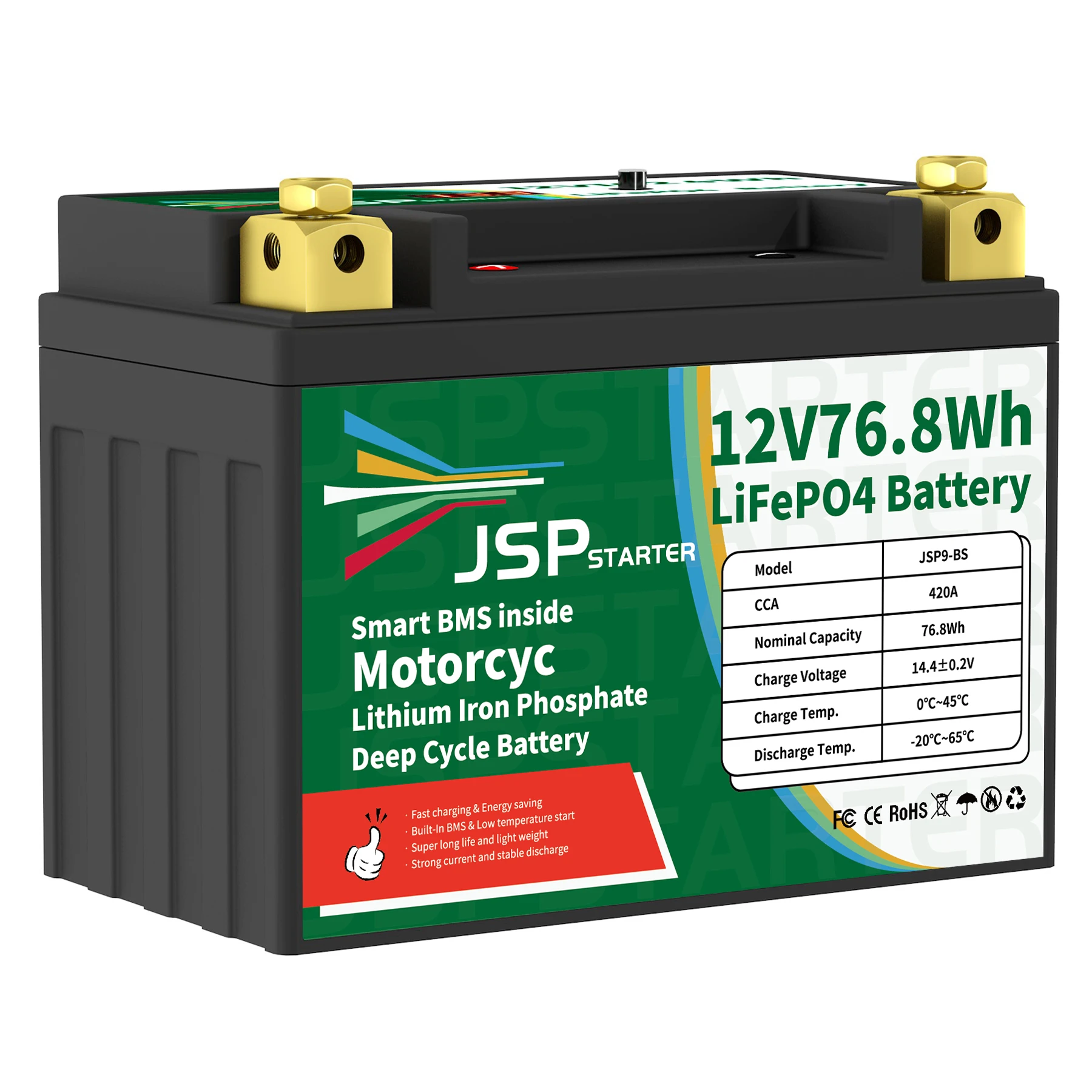 JSP9-BS 12.8V 76.8Wh CCA 420A BMS rozruch motocykla akumulator 12.8V skuter fosforan litowo-żelazowy akumulatory LiFePO4 YTX9-BS