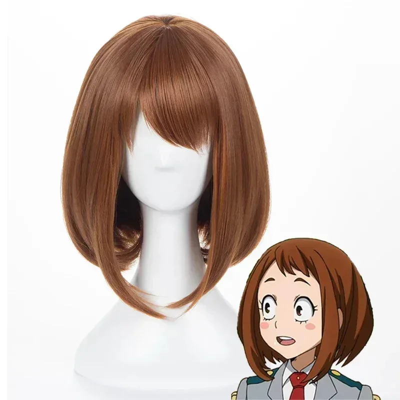 Pelucas sintéticas de Anime My Hero Academia Ochako Uraraka, peluca corta marrón Bob resistente al calor para disfraz de Cosplay