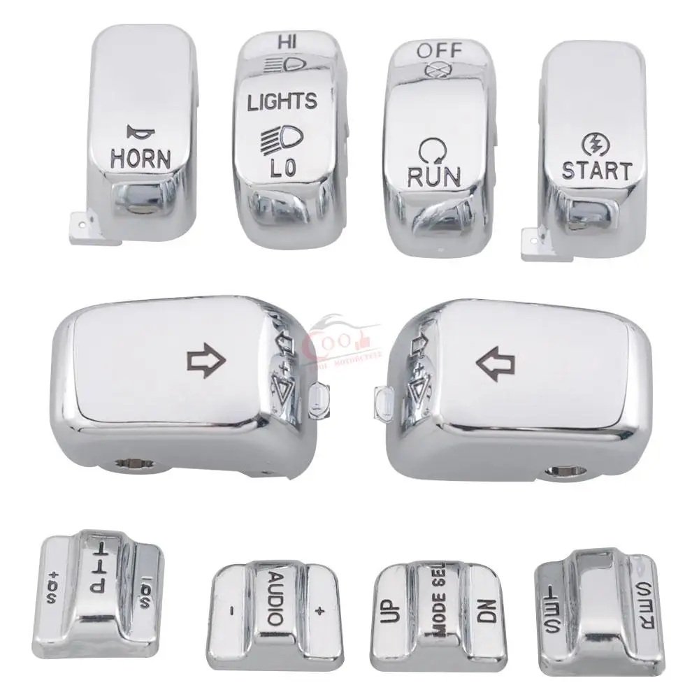 10 pcs Motorcycle Chrome Hand Control Switch Housing Buttons Caps For Harley Touring Road King Electra Road Glide FLHTCU FLTR