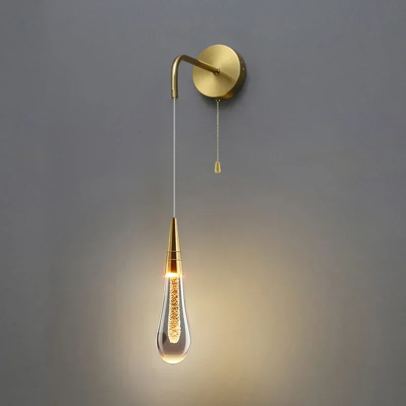 Luces de pared de cristal posmodernas, lámpara de pared Led creativa con gotas de lluvia para restaurante, dormitorio, mesita de noche, apliques de