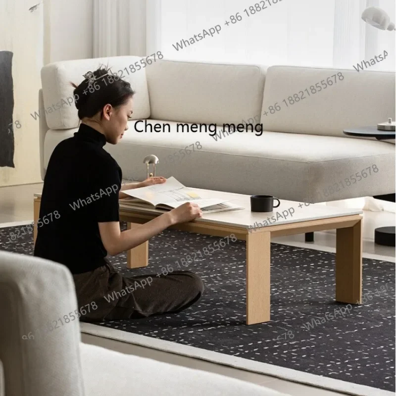 

Nordic Japanese travertine rock slab coffee table living room household small apartment log tea table solid wood tea table