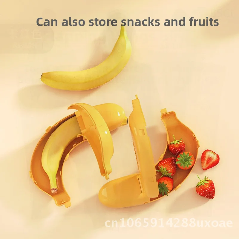 Portable Banana Storage Box Fresh-Keeping Anti-Squeeze Fruit Protection Container for School And Travel Light Yellow Plastic