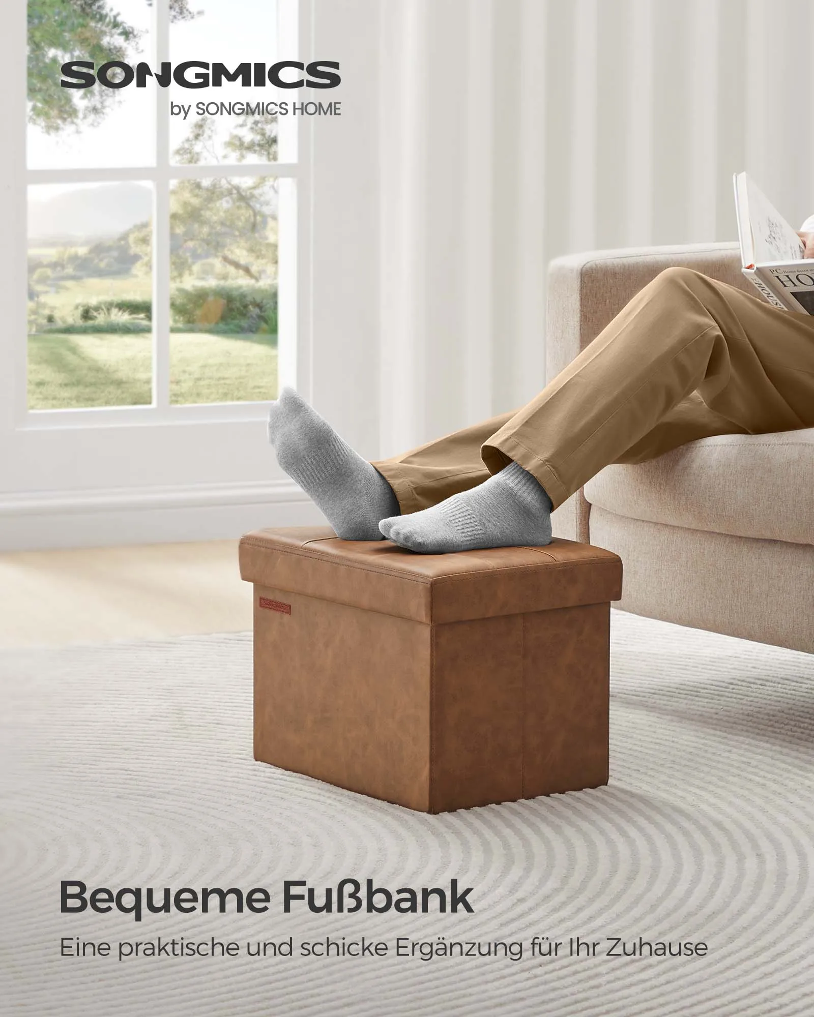 SONGMICS Sitzhocker mit Stauraum, kleine klappbare Sitzbank, Fußbank, Aufbewahrungsbox