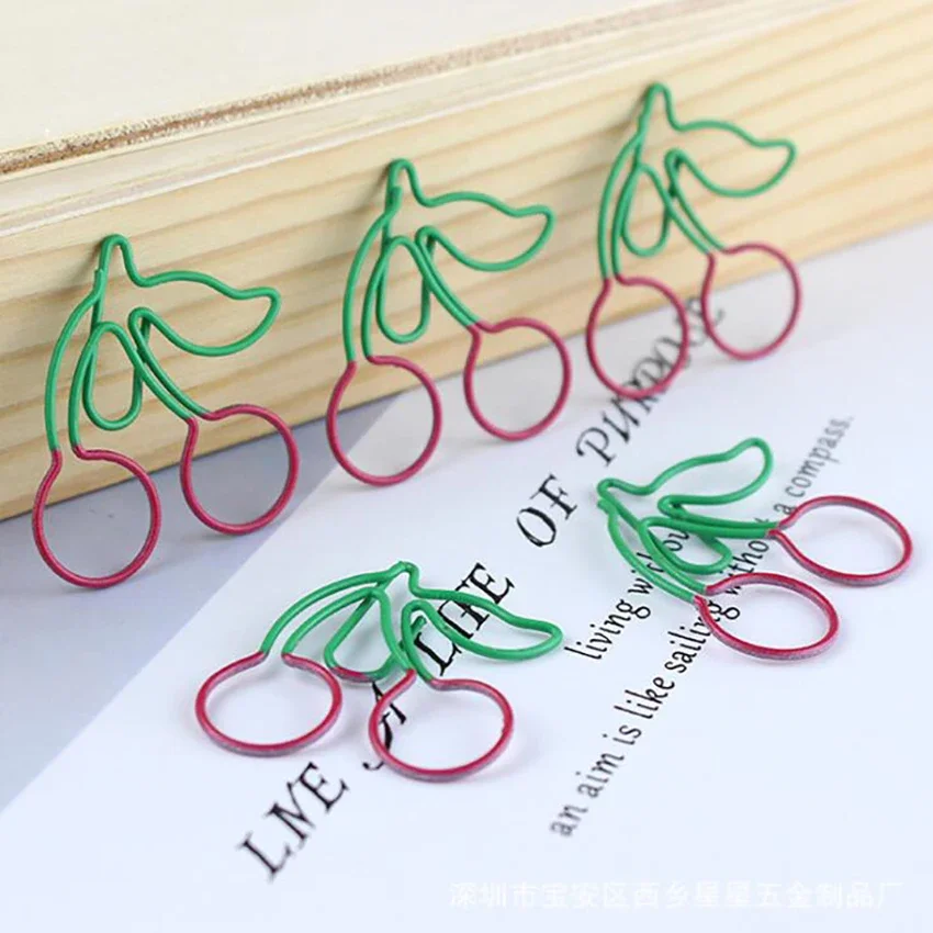 20pcs Cute Cherry Mini Binder Clips Multifunction Photos Tickets Memo Letter Paper Clip Student Bookmark Clamp Office Stationery