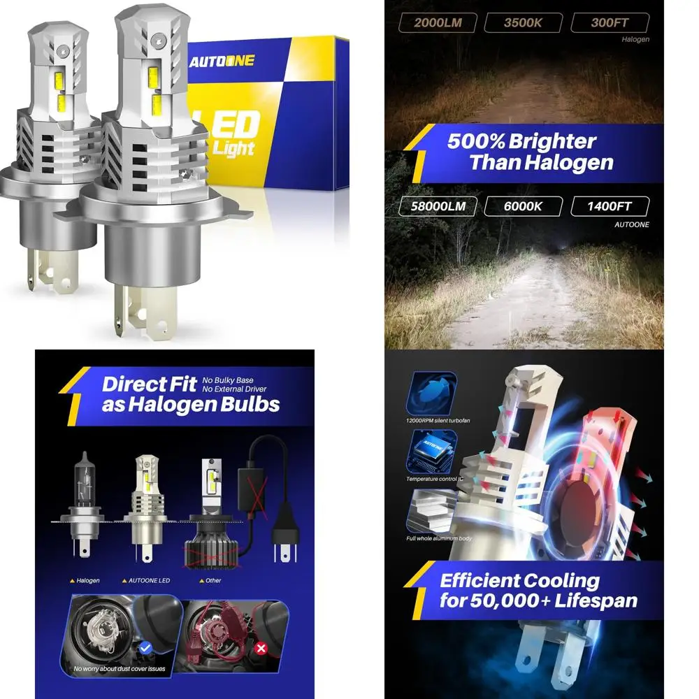 

H4/9003/HB2 LED Bulbs Super Bright, 6000K White H4 Halogen Raplacement Fog Lights, Canbus Ready Direct Fit, Pack of 2