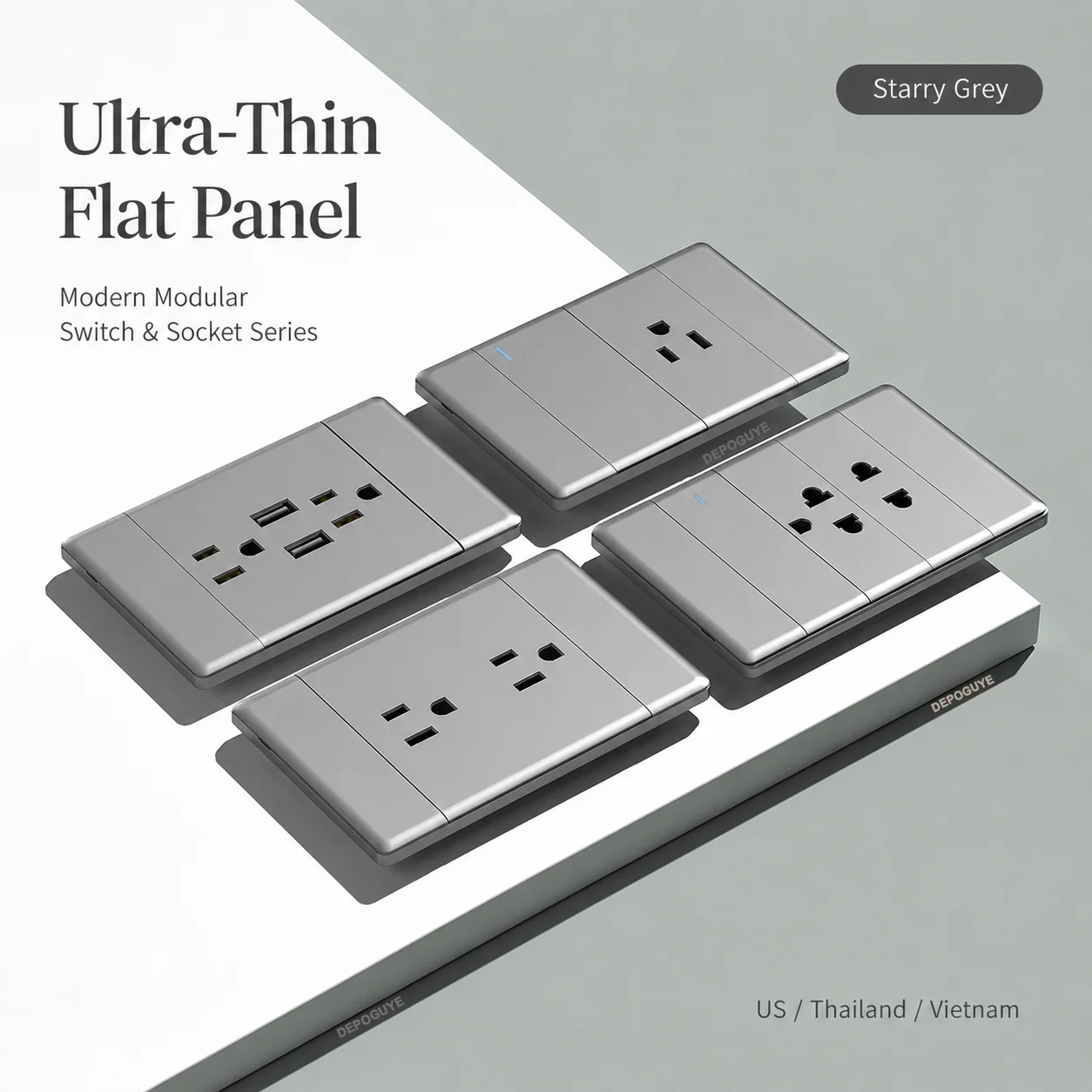 US Standard 15A Dual Wall Power Socket with USB Type-C Charging PC Panel Electrical Outlet Light Switch for USA Mexico