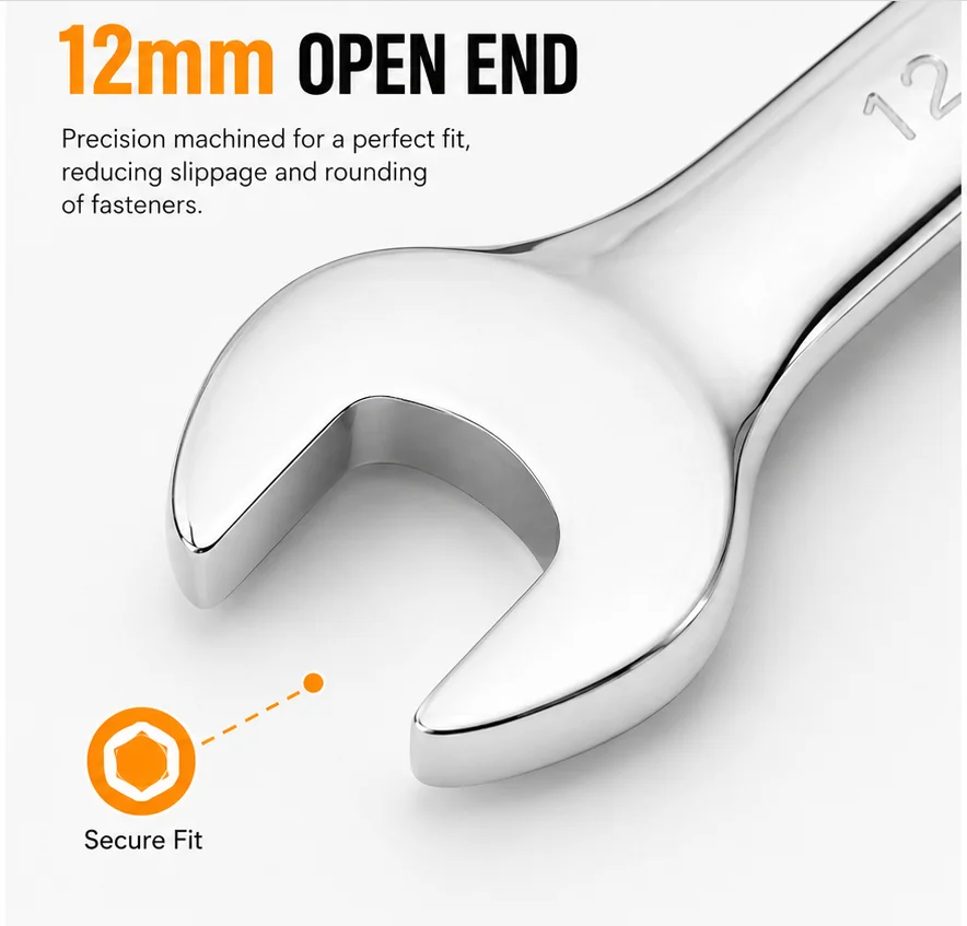 Hi-Spec CR-V Offset Combination Metric Wrench Set Open-End Ring Spanner DIY Mechanic and Household Maintenance Tool Kit