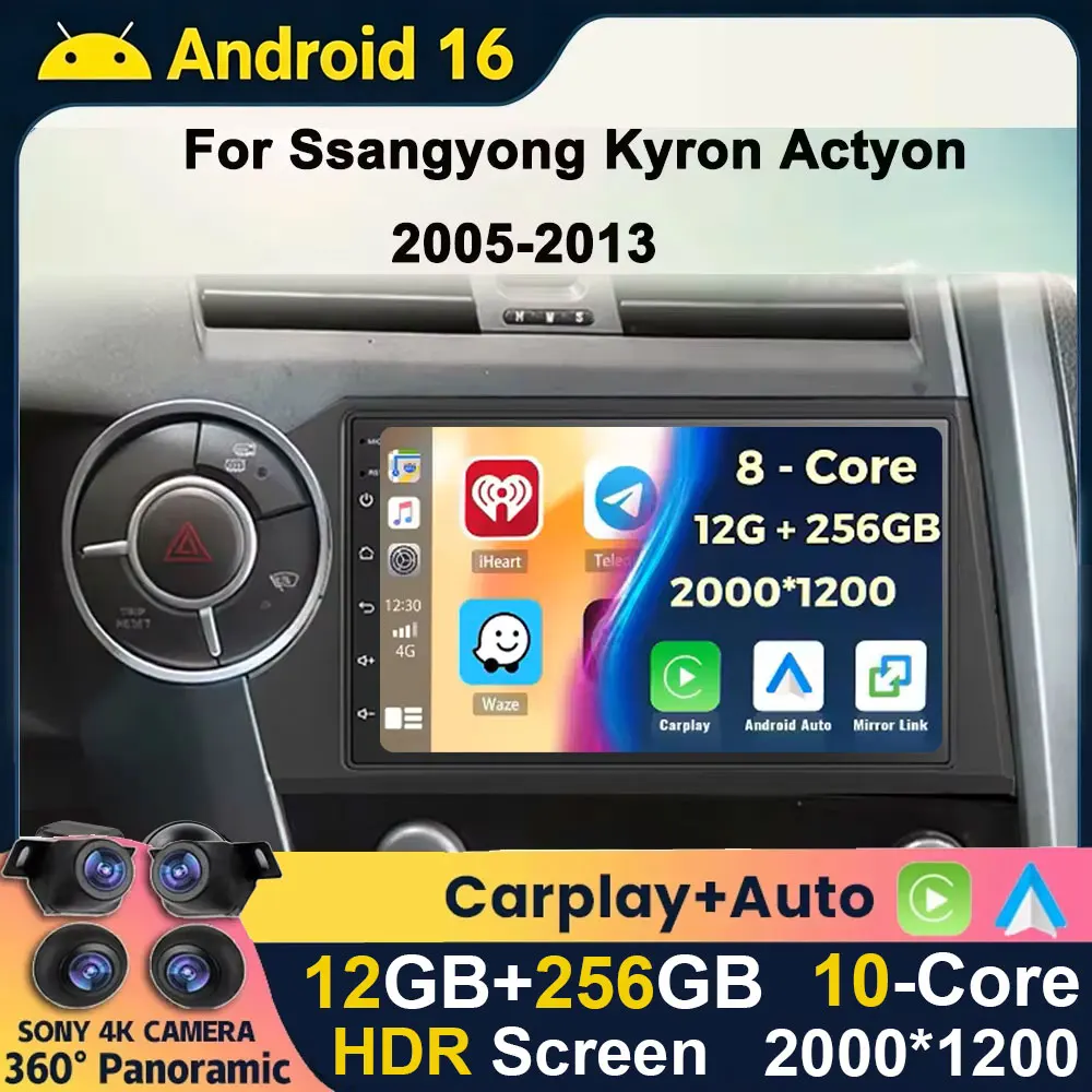 7 Inch Android 16 Car Radio For SSangyong Actyon Kyron Multimedia Stereo Video Player Auto Carplay QLED 4G WIFI Navigation GPS