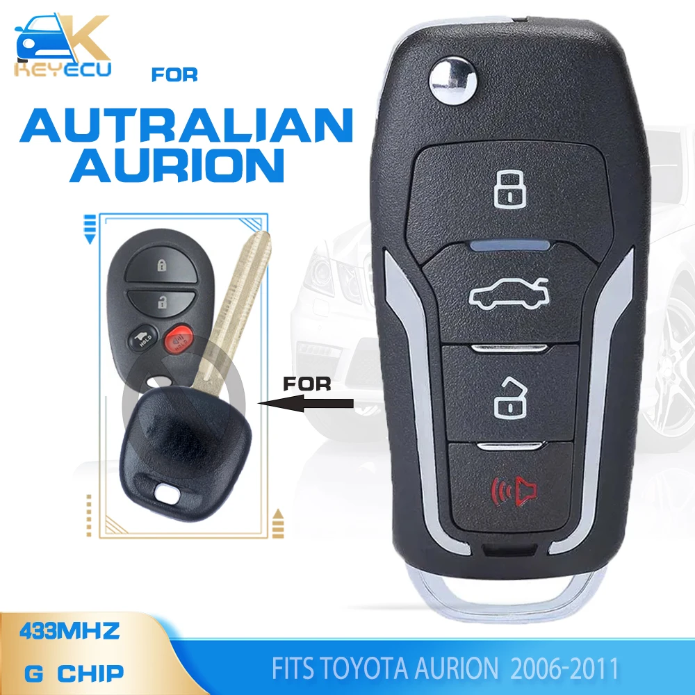 KEYECU 433MHz G Chip Upgraded Folding Remote Key 4 Button Fob for Autralian Toyota Aurion 2006 2007 2008 2009 2010 2011 TOY43